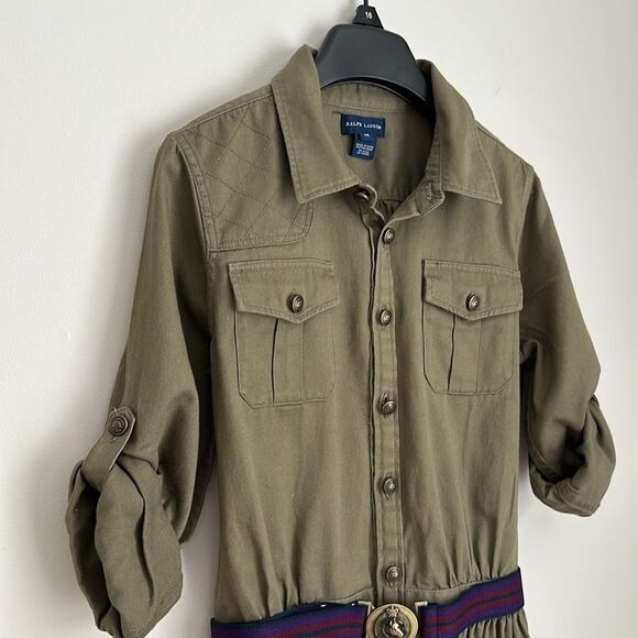Ralph Lauren Dress Girls Size 14 Khaki Button Front Belted Chino Shirtdress - Picture 3 of 12